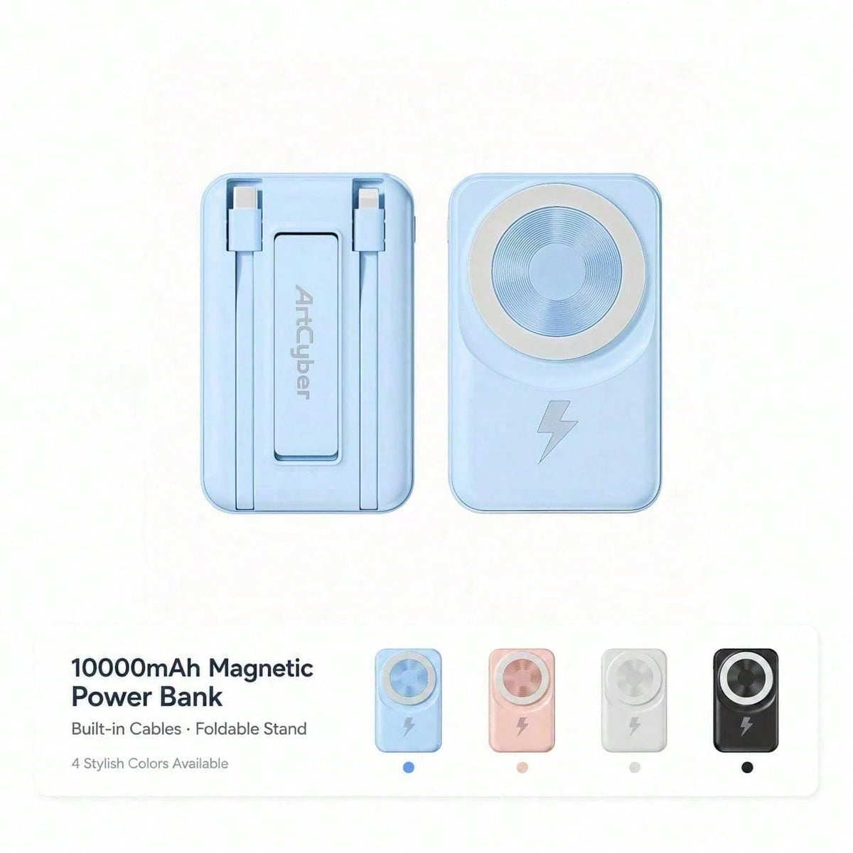White 10000mAh Wireless Power Bank With Green Magnetic Ring And 22.5W Fast Charging, Featuring A Visible Power Percentage Screen, Green Ring Detail And Rear Fold-Out Stand, Compatible With Magnetic Ph