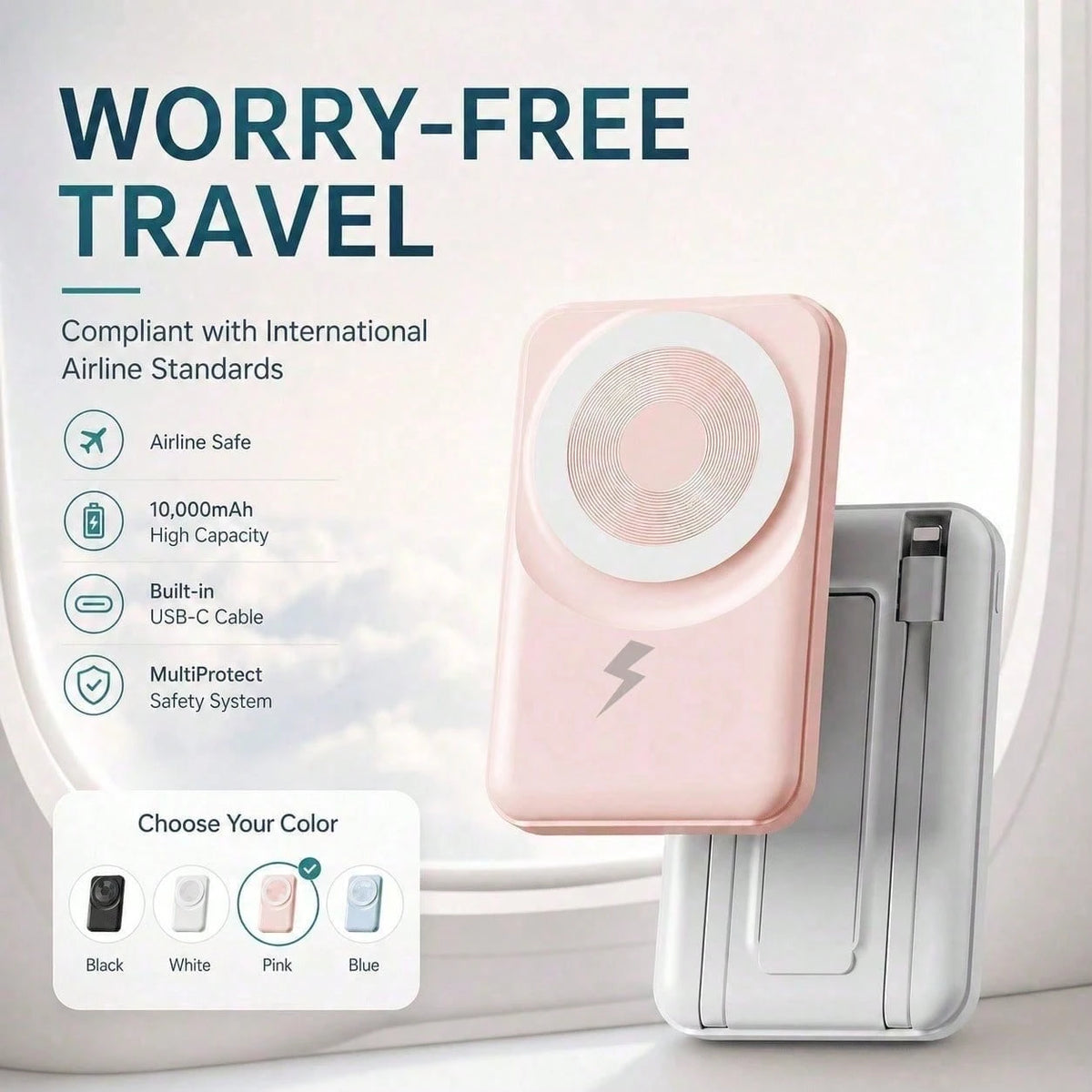 White 10000mAh Wireless Power Bank With Green Magnetic Ring And 22.5W Fast Charging, Featuring A Visible Power Percentage Screen, Green Ring Detail And Rear Fold-Out Stand, Compatible With Magnetic Ph
