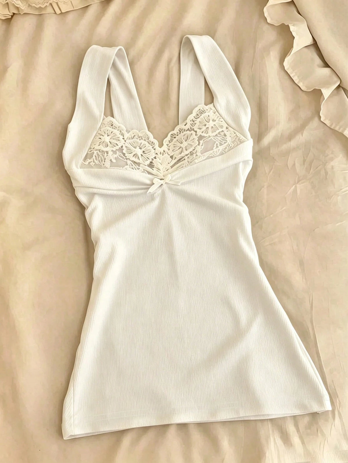 Wine Red Contrast Lace Bow Decor Camisole
