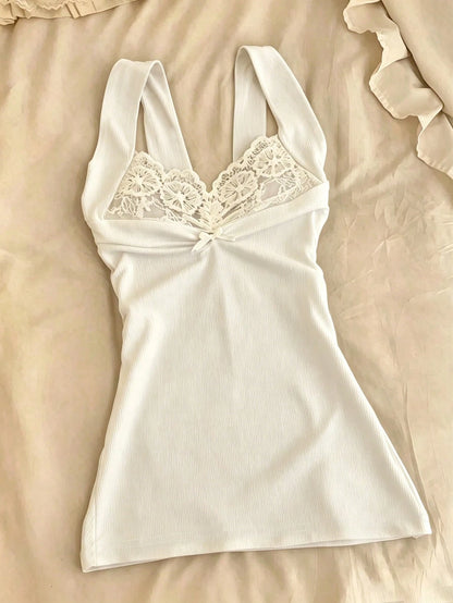Wine Red Contrast Lace Bow Decor Camisole