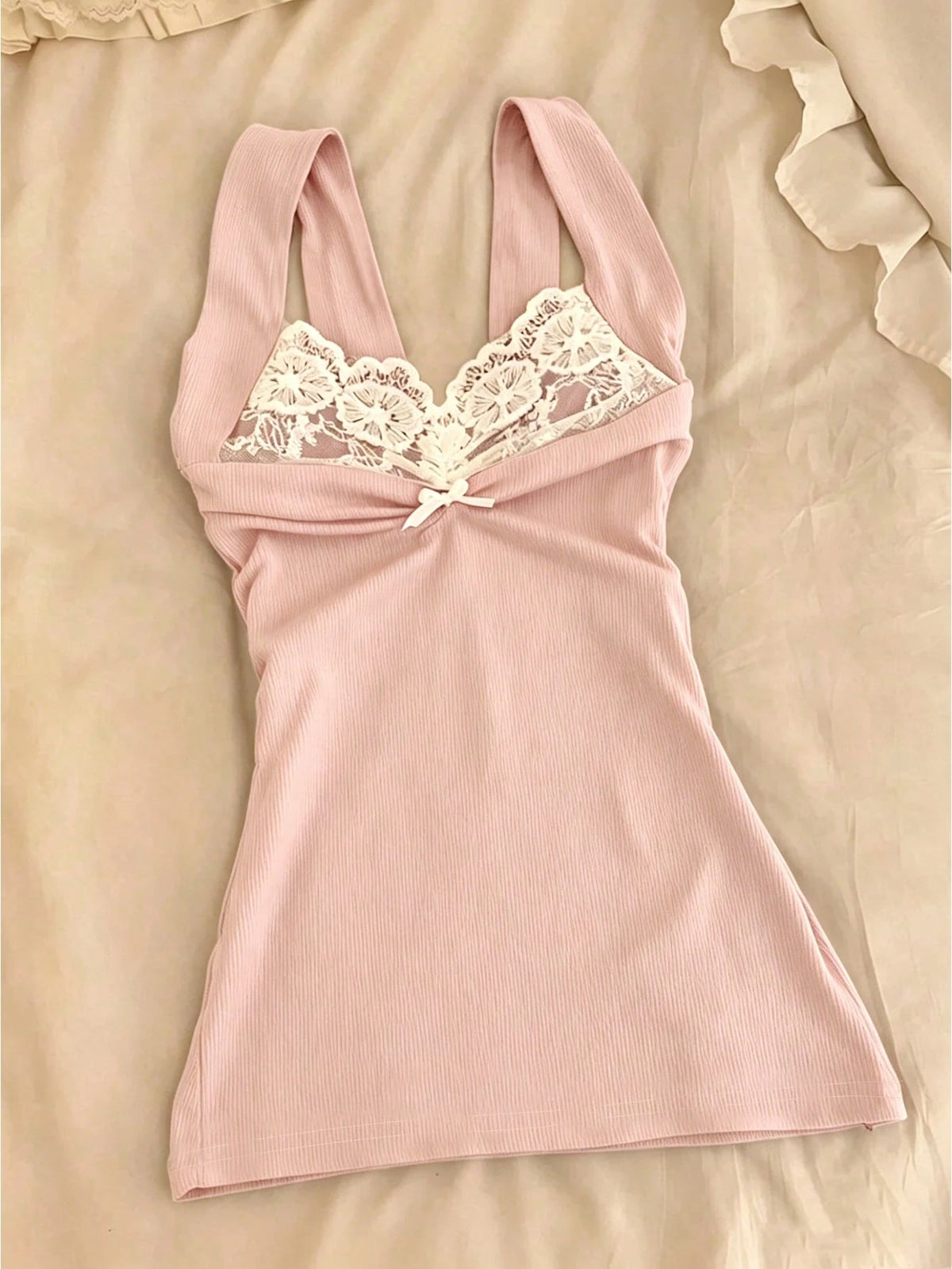 Wine Red Contrast Lace Bow Decor Camisole