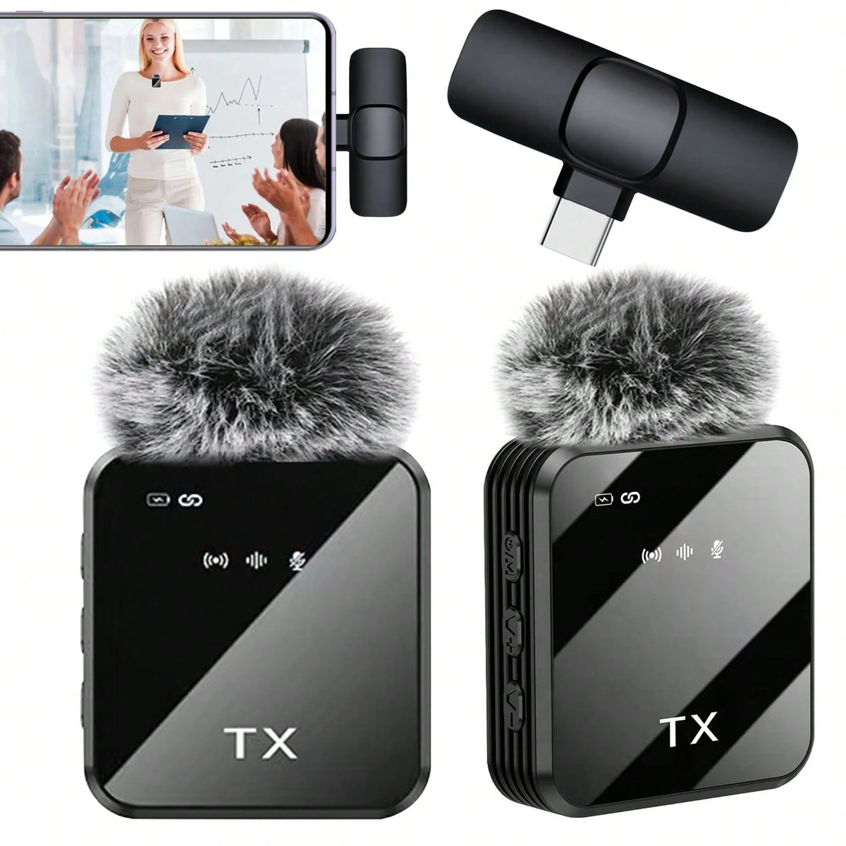 Wireless Lavalier Microphone Plug And Play One-Key Noise Reduction Plug And Play With Volume Control Portable Mini Microphone For Podcasting Video Recording Conference Vlog Interview Teaching Battery