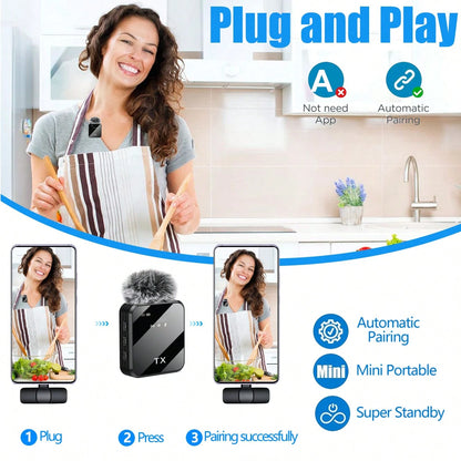 Wireless Lavalier Microphone Plug And Play One-Key Noise Reduction Plug And Play With Volume Control Portable Mini Microphone For Podcasting Video Recording Conference Vlog Interview Teaching Battery