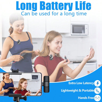 Wireless Lavalier Microphone Plug And Play One-Key Noise Reduction Plug And Play With Volume Control Portable Mini Microphone For Podcasting Video Recording Conference Vlog Interview Teaching Battery