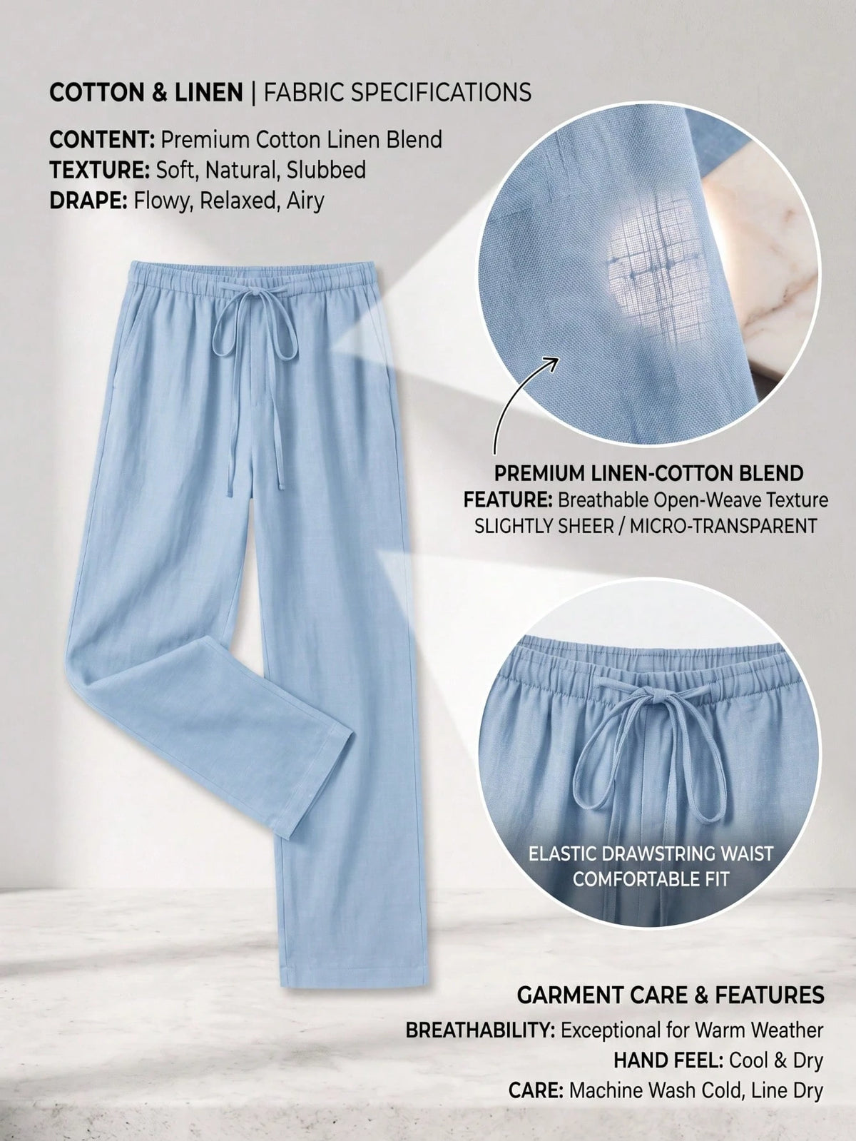 Women's 1pc Linen-Style Wide Leg High Waist Long Pants, Casual Slouchy Essential For Spring Summer Autumn Winter Daily Wear And Vacation