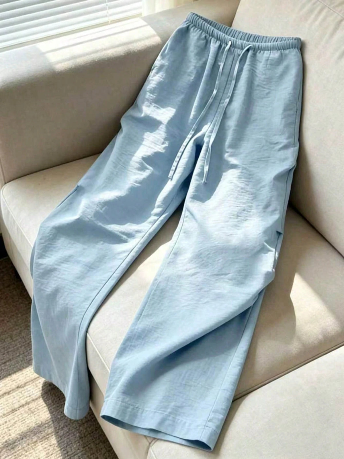 Women's 1pc Linen-Style Wide Leg High Waist Long Pants, Casual Slouchy Essential For Spring Summer Autumn Winter Daily Wear And Vacation