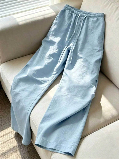 Women's 1pc Linen-Style Wide Leg High Waist Long Pants, Casual Slouchy Essential For Spring Summer Autumn Winter Daily Wear And Vacation