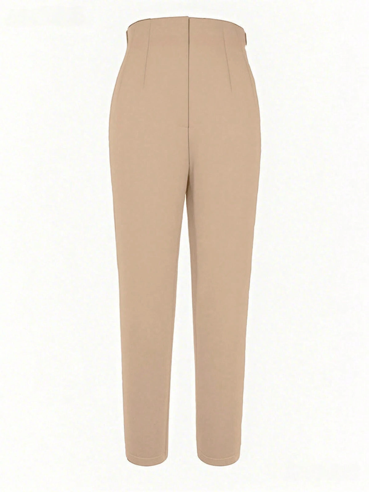 Women's Autumn Waist-Cinching Slim Fit Cropped Commuter Pants, Knitted Fabric, Slim Fit, With Zipper And Pockets, Medium Stretch, Perfect For Autumn/Winter Wear, Apricot Color, Back To School College