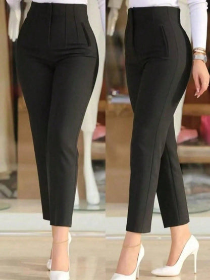 Women's Autumn Waist-Cinching Slim Fit Cropped Commuter Pants, Knitted Fabric, Slim Fit, With Zipper And Pockets, Medium Stretch, Perfect For Autumn/Winter Wear, Apricot Color, Back To School College