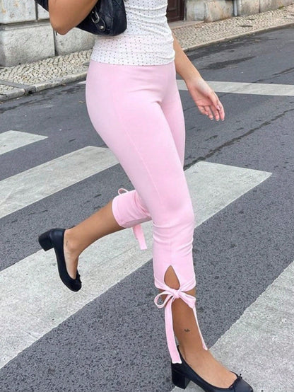 Women's Casual Commute Solid Color Capri High Waist Slim Fit Stretch Pants Summer Casual Vacation Outing Y2K Aesthetic Party Sports Pink