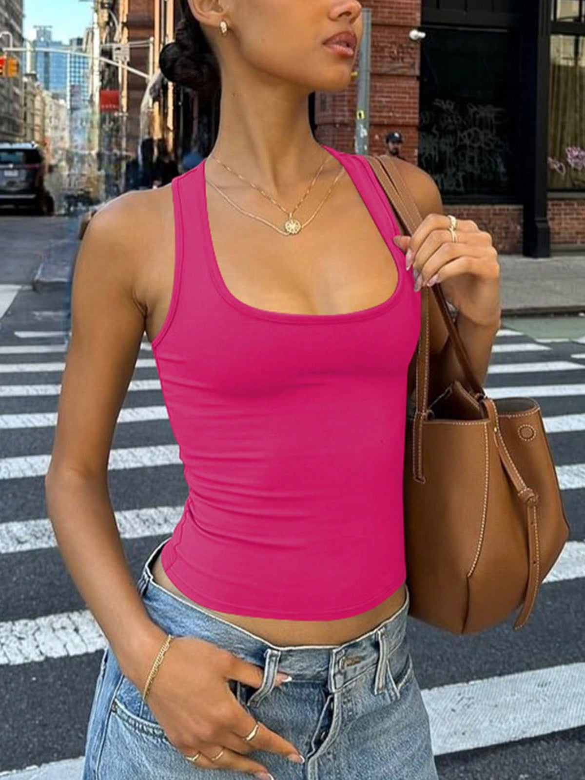 Women's Casual Solid Color Fitted Crop Top, Sexy Camisole For Street, Daily Wear, Vacation, Spring/Summer