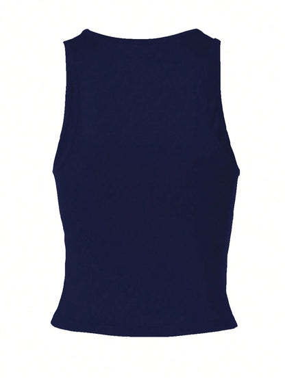 Women's Casual Solid Color Fitted Crop Top, Sexy Spaghetti Strap Midriff-Baring Streetwear For Daily & Holiday Wear, Spring/Summer