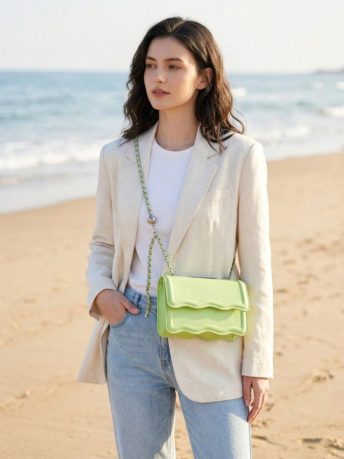 Women's Chic Solid Color Chain Shoulder Bag Small Square Crossbody Bag PU Leather Underarm Bag For Travel And Party