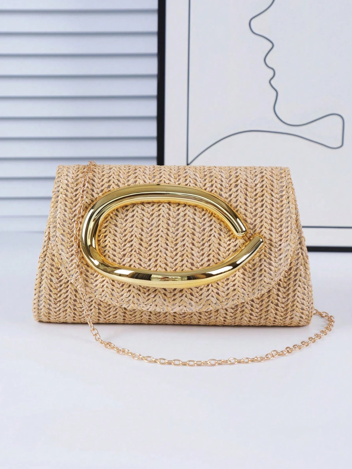 Women's Elegant Clutch, Khaki Straw Woven Casual Handbag, Fashion Evening Bag, Suitable For Holidays, Beach, Business Commute, Casual, Minimalist Style, Vacation Occasions