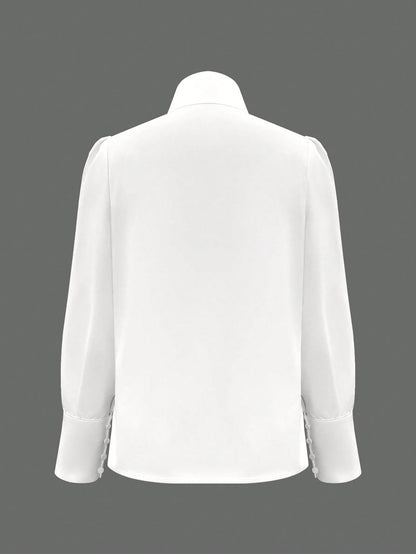 Women's Elegant Lightweight Asymmetric Open Top, Casual Long Sleeve Top, Single-Breasted Front, Asymmetric Hem, Spring/Summer White