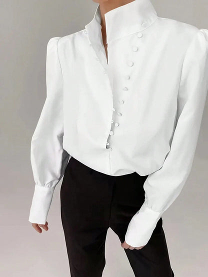 Women's Elegant Lightweight Asymmetric Open Top, Casual Long Sleeve Top, Single-Breasted Front, Asymmetric Hem, Spring/Summer White