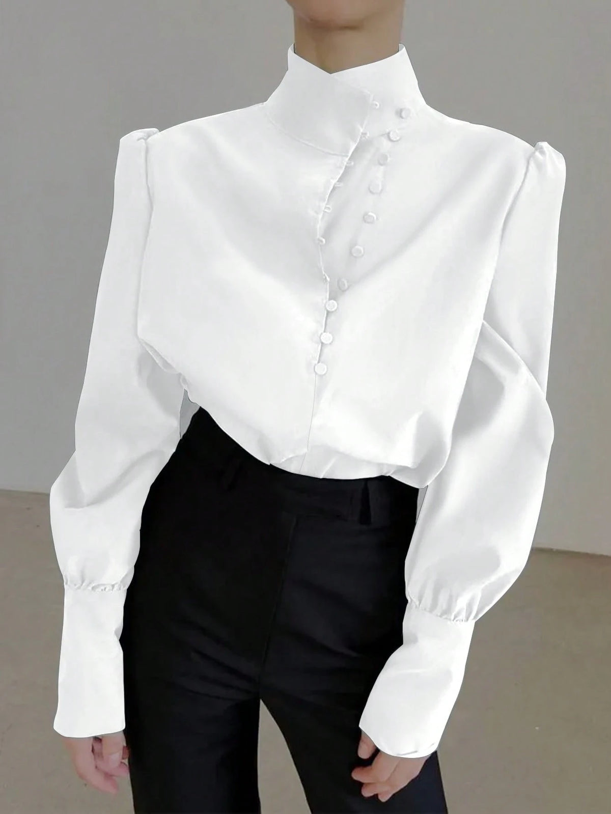 Women's Elegant Lightweight Asymmetric Open Top, Casual Long Sleeve Top, Single-Breasted Front, Asymmetric Hem, Spring/Summer White