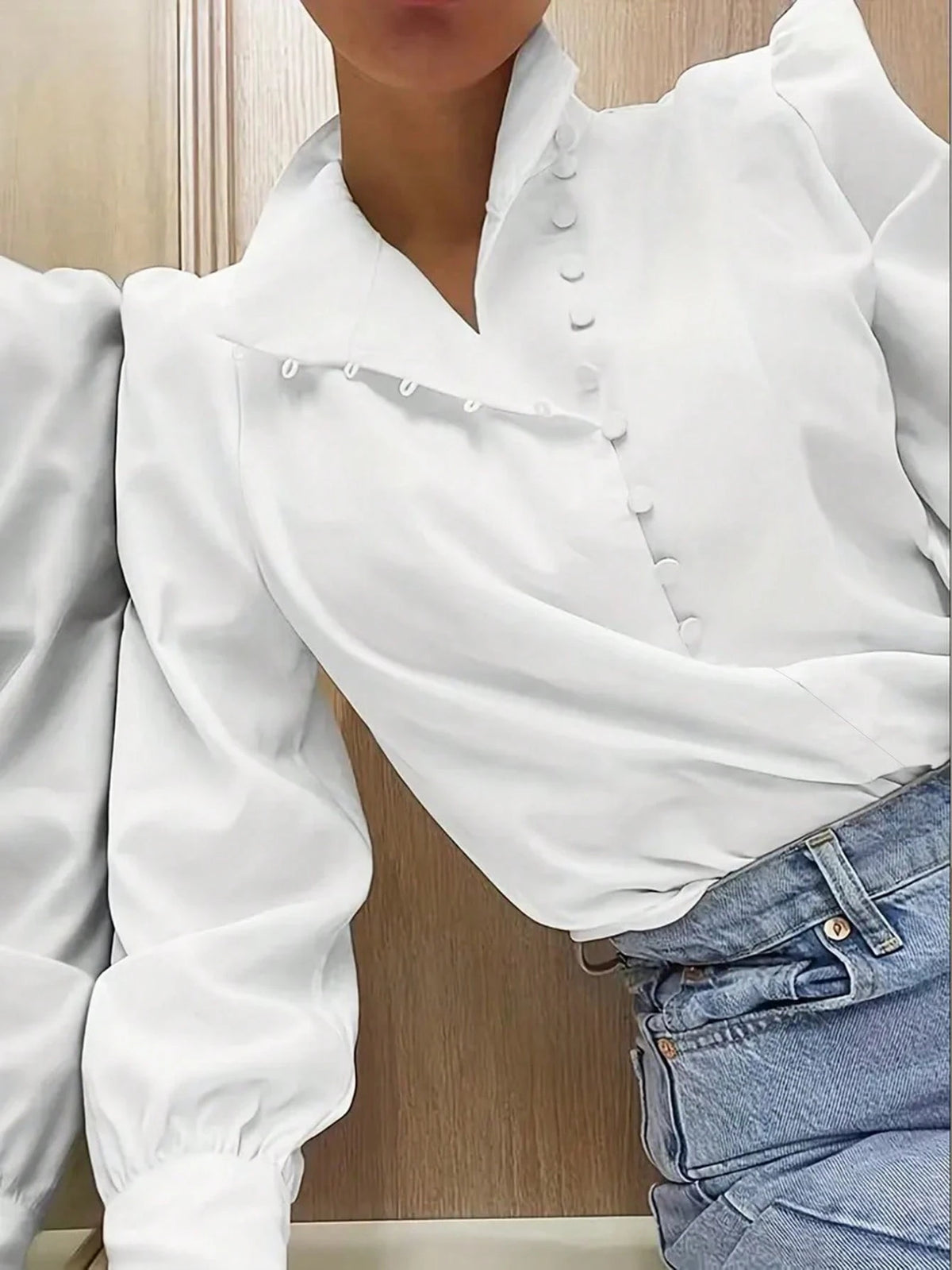 Women's Elegant Lightweight Asymmetric Open Top, Casual Long Sleeve Top, Single-Breasted Front, Asymmetric Hem, Spring/Summer White
