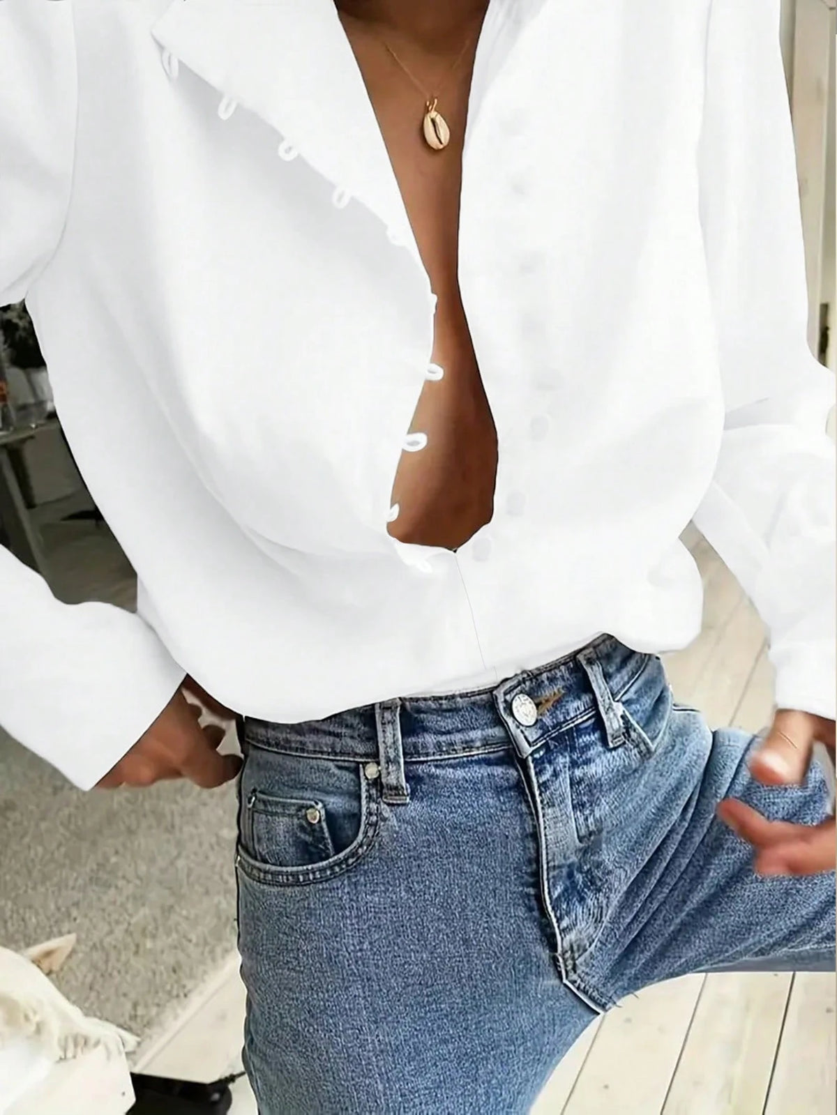 Women's Elegant Lightweight Asymmetric Open Top, Casual Long Sleeve Top, Single-Breasted Front, Asymmetric Hem, Spring/Summer White