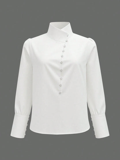 Women's Elegant Lightweight Asymmetric Open Top, Casual Long Sleeve Top, Single-Breasted Front, Asymmetric Hem, Spring/Summer White