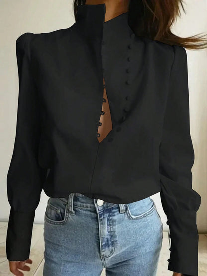 Women's Elegant Lightweight Asymmetric Open Top, Casual Long Sleeve Top, Single-Breasted Front, Asymmetric Hem, Spring/Summer White