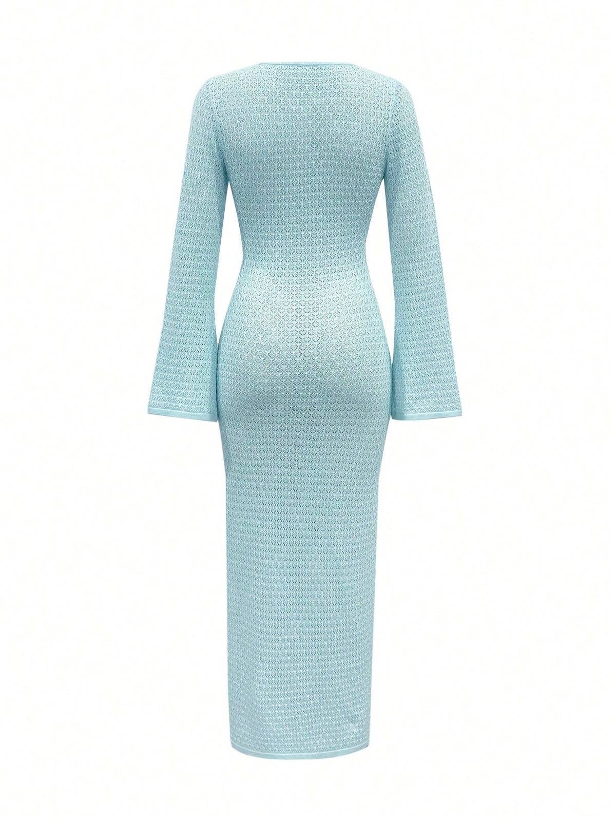Women's Elegant Long Sleeve Sexy V-Neck Metal Ring Decor Slit Design Knit Dress, Suitable For Beach Vacation, Summer/Autumn