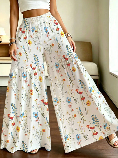Women's Elegant Polka Dot Print Wide Leg Pants, Comfortable Loose Fit, Suitable For All Seasons Vacation, Resort Wear
