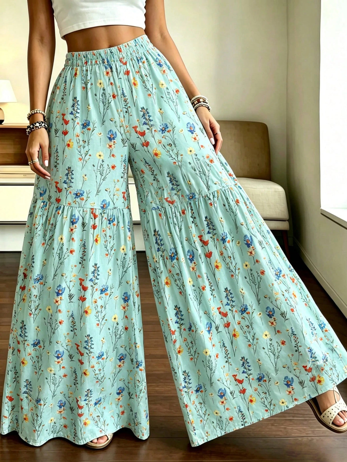 Women's Elegant Polka Dot Print Wide Leg Pants, Comfortable Loose Fit, Suitable For All Seasons Vacation, Resort Wear