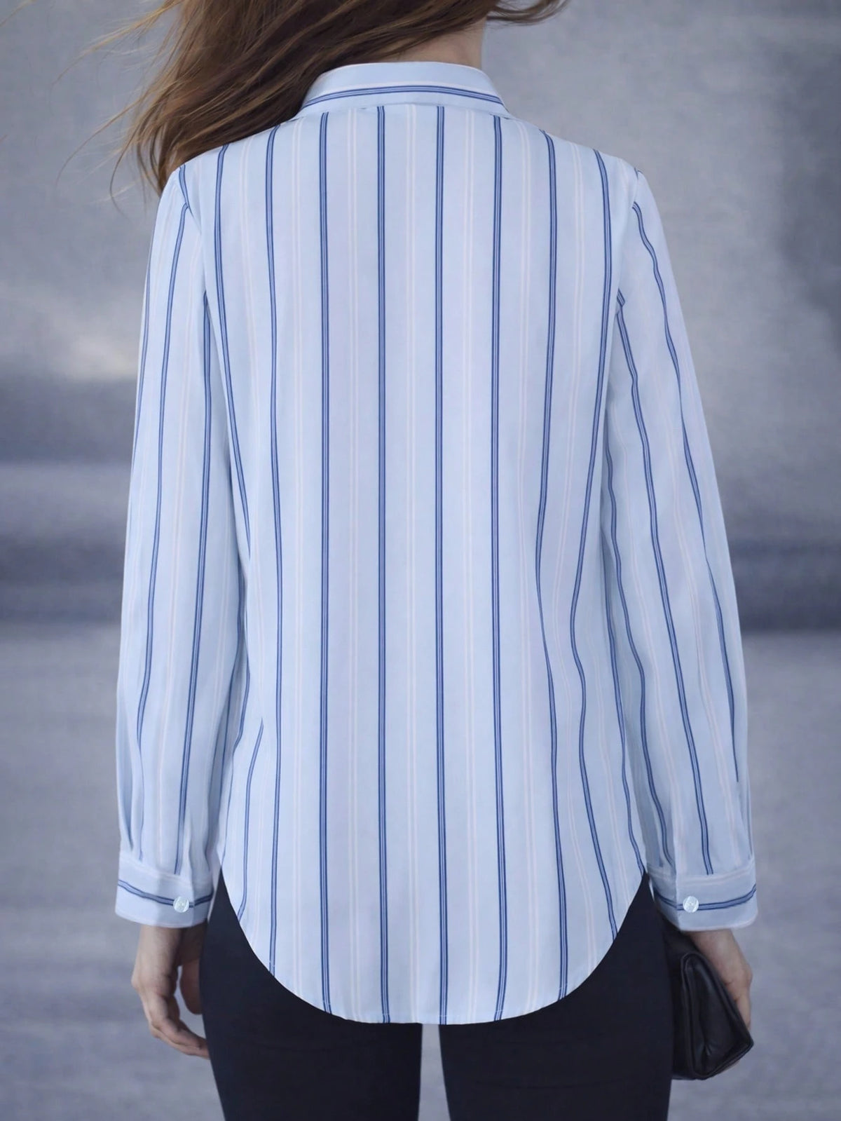 Women's Fashion Minimalist Striped Lapel Shirt, Commuting Workplace Elegant Slim Fit Blouse Spring