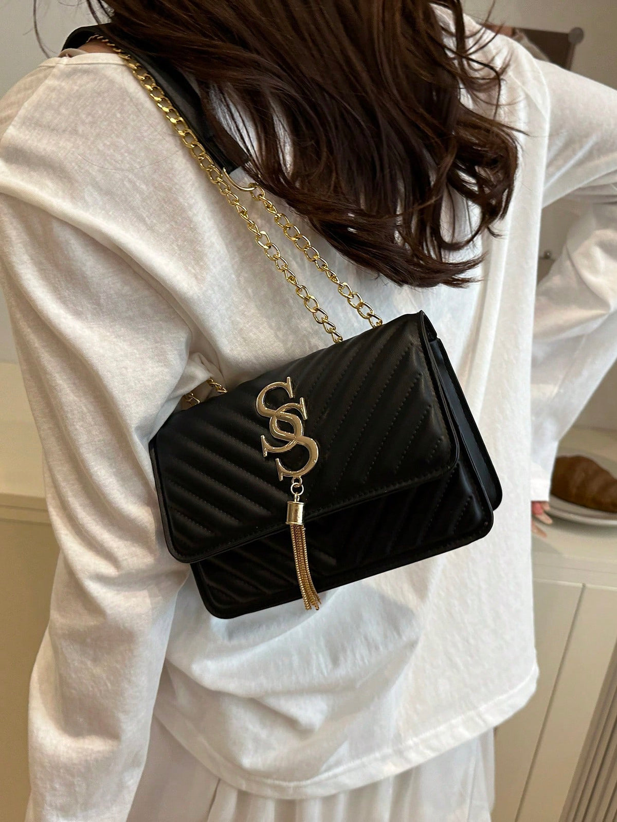 Women's Fashion Solid Color PU Leather Quilted Shoulder Bag, Multifunctional Flap Chain  For Party/Evening, Business Professional Women