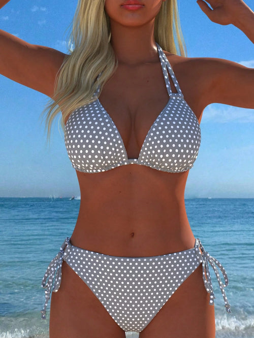 Women's Halter Neck Polka Dot Bikini Set, Sexy Casual Beachwear, Bathing Suit, New Style, Holiday Summer Vacation Travel Outfit