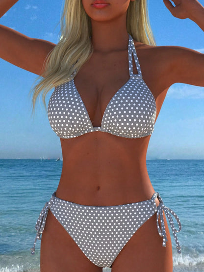 Women's Halter Neck Polka Dot Bikini Set, Sexy Casual Beachwear, Bathing Suit, New Style, Holiday Summer Vacation Travel Outfit