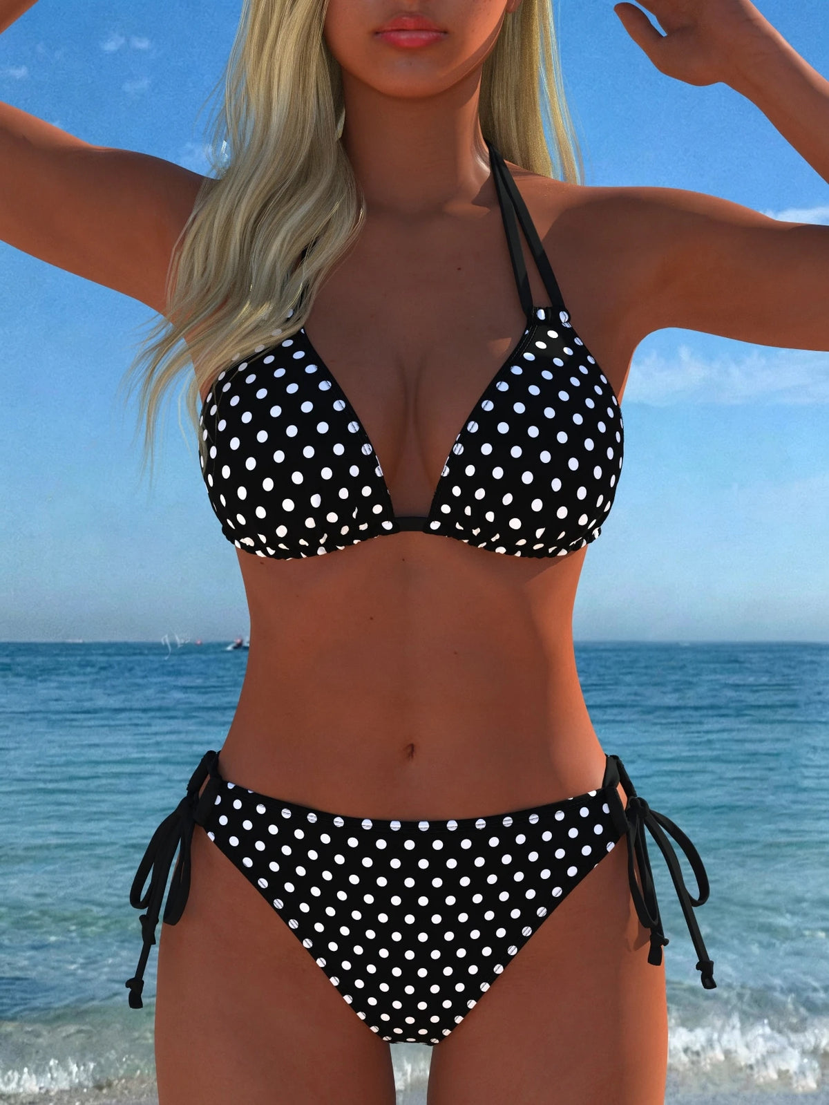 Women's Halter Neck Polka Dot Bikini Set, Sexy Casual Beachwear, Bathing Suit, New Style, Holiday Summer Vacation Travel Outfit