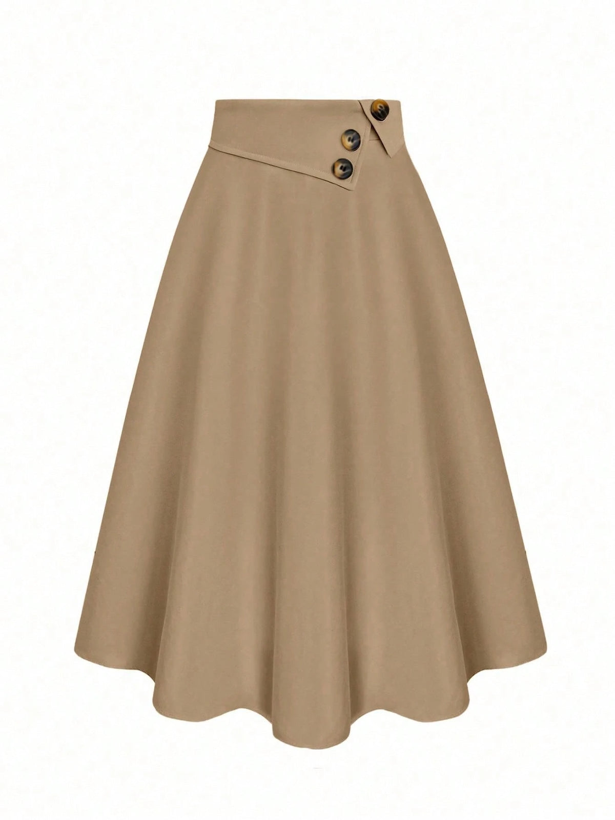 Women's High Waist A-Line Skirt,Khaki,Summer,Casual,Office Versatile Elastic Waist Flared Swing Skirts With Button Decor,Woven Twill Fabric,Apricot