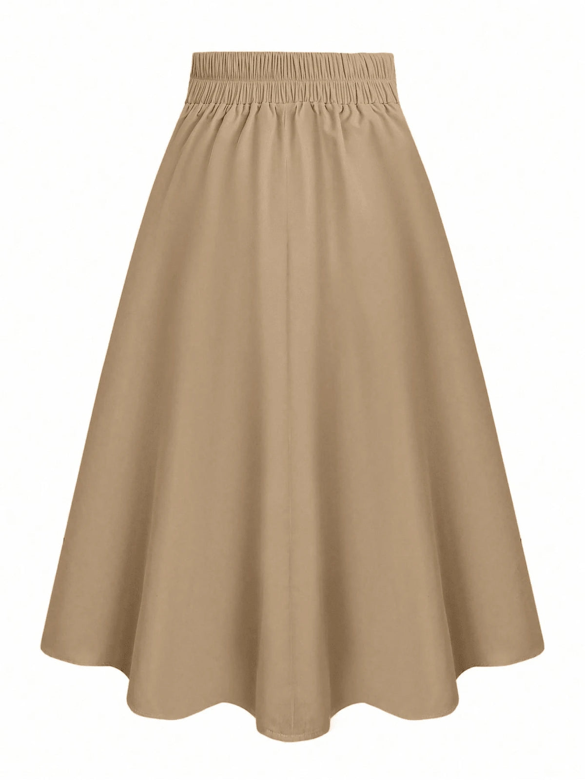 Women's High Waist A-Line Skirt,Khaki,Summer,Casual,Office Versatile Elastic Waist Flared Swing Skirts With Button Decor,Woven Twill Fabric,Apricot