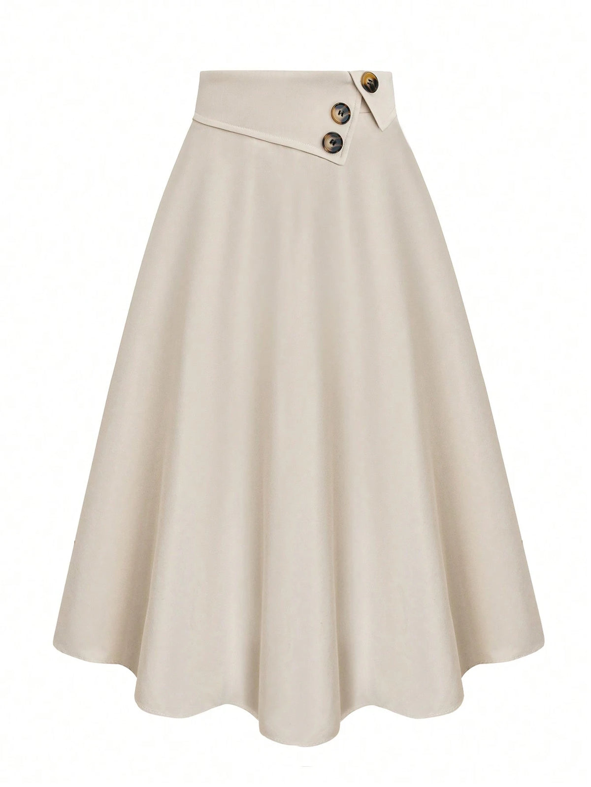 Women's High Waist A-Line Skirt,Khaki,Summer,Casual,Office Versatile Elastic Waist Flared Swing Skirts With Button Decor,Woven Twill Fabric,Apricot