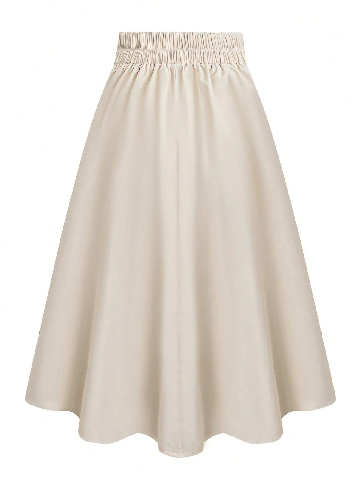 Women's High Waist A-Line Skirt,Khaki,Summer,Casual,Office Versatile Elastic Waist Flared Swing Skirts With Button Decor,Woven Twill Fabric,Apricot
