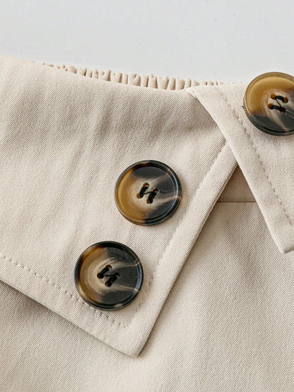 Women's High Waist A-Line Skirt,Khaki,Summer,Casual,Office Versatile Elastic Waist Flared Swing Skirts With Button Decor,Woven Twill Fabric,Apricot