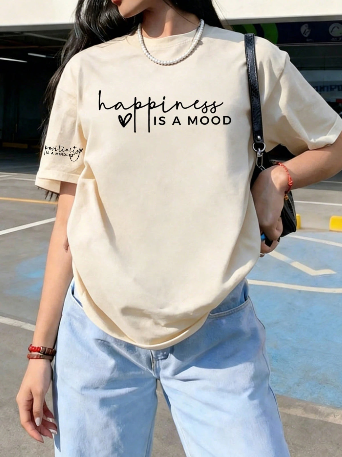 Women's New Summer Regular Length Knit Fabric T-Shirt With Positive & Happy Quotes, Minimalist Fashion, Suitable For Daily & Vacation Wear Casual