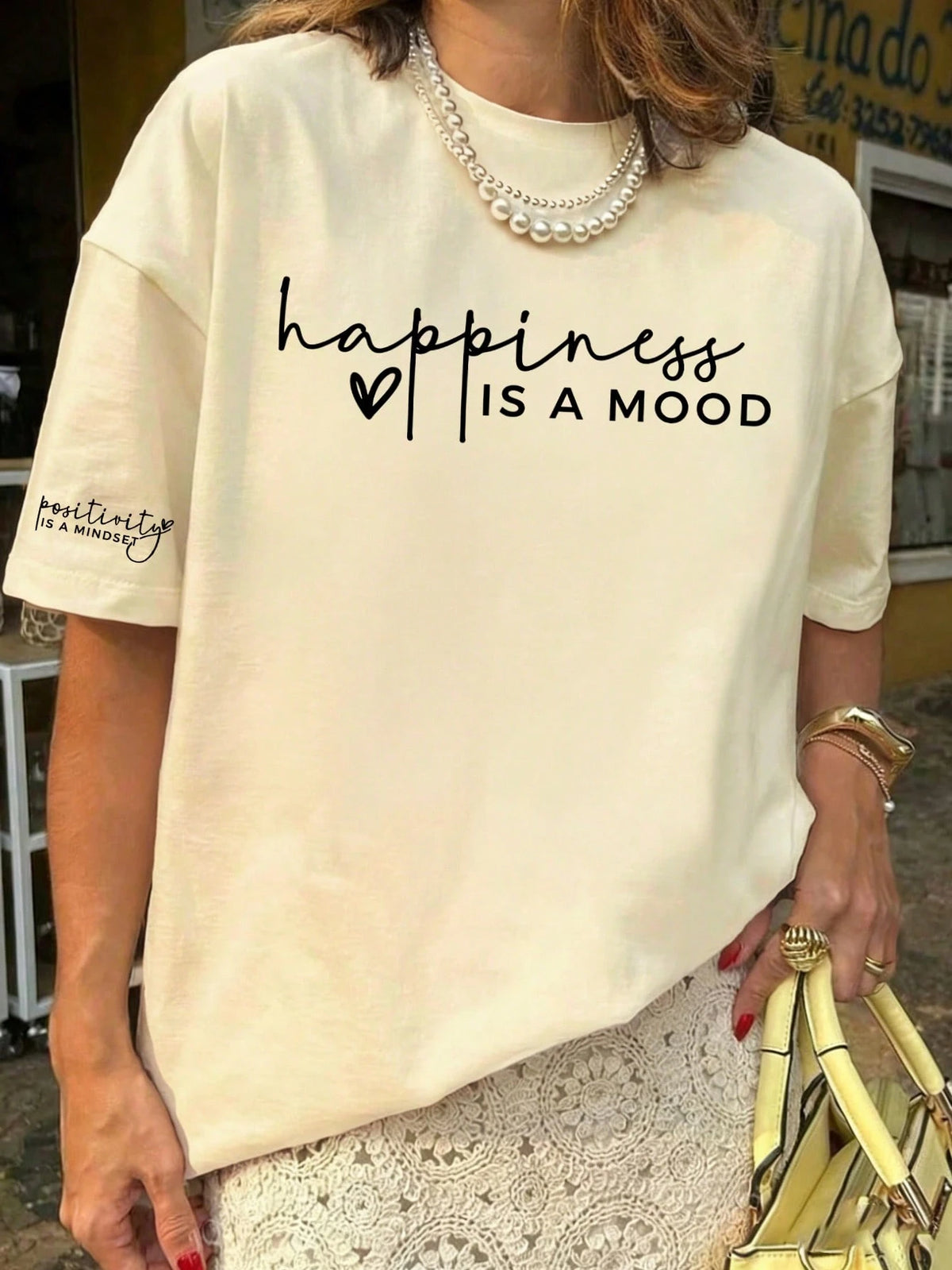 Women's New Summer Regular Length Knit Fabric T-Shirt With Positive & Happy Quotes, Minimalist Fashion, Suitable For Daily & Vacation Wear Casual