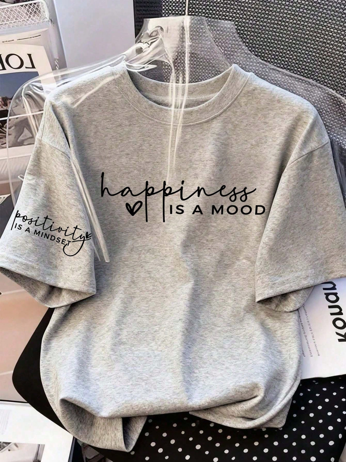 Women's New Summer Regular Length Knit Fabric T-Shirt With Positive & Happy Quotes, Minimalist Fashion, Suitable For Daily & Vacation Wear Casual
