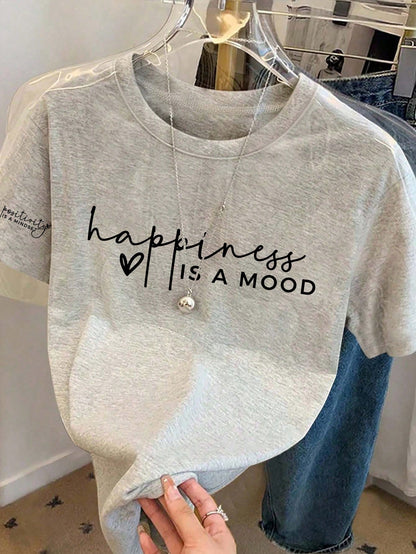 Women's New Summer Regular Length Knit Fabric T-Shirt With Positive & Happy Quotes, Minimalist Fashion, Suitable For Daily & Vacation Wear Casual