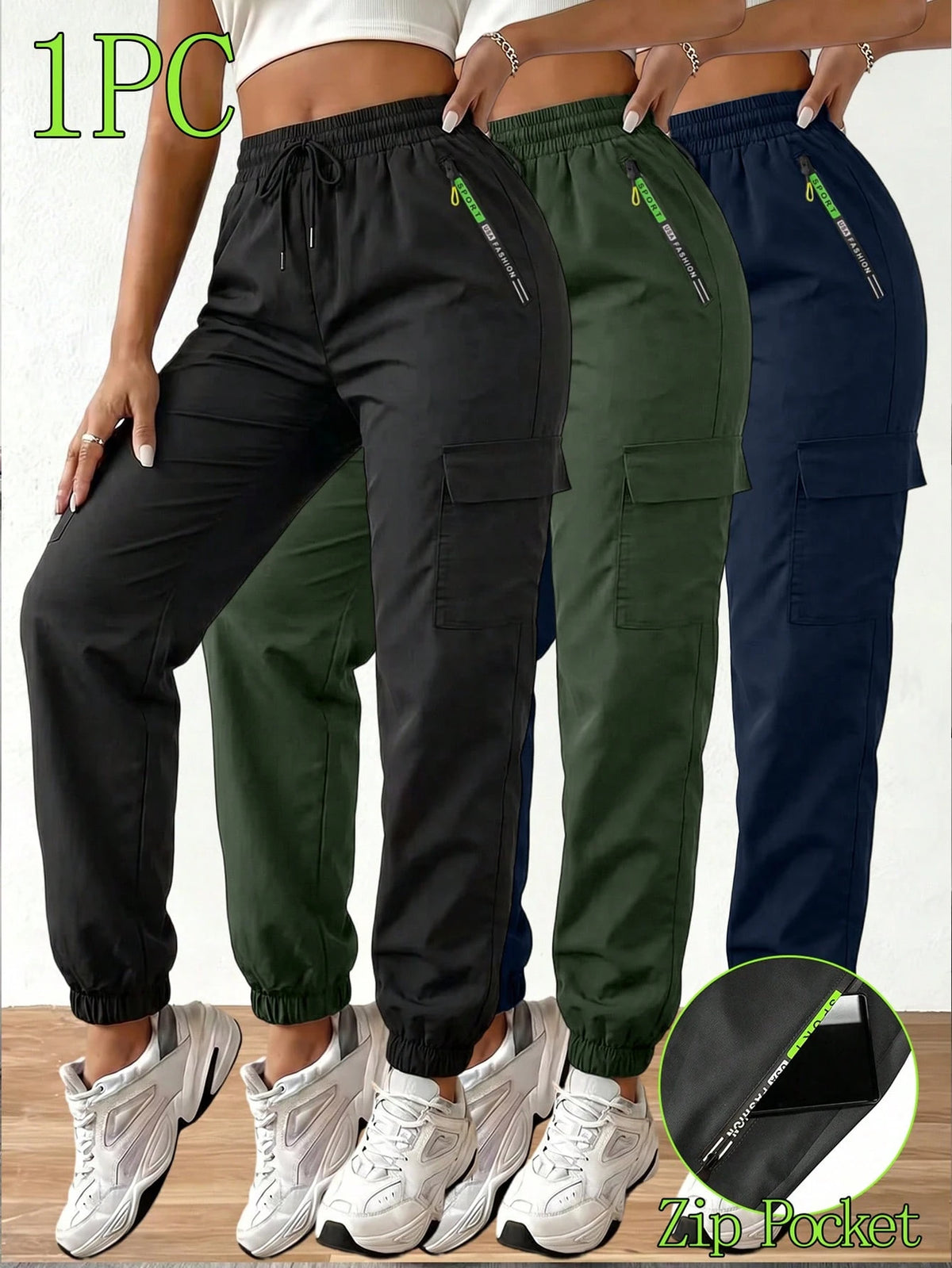 Women's Outdoor Cargo Pants, Lightweight Casual Sports Trousers With Large Pockets For Spring/Summer, Suitable For Outdoor Hiking And Daily Wear, With Zipper Pockets And Drawstring Black