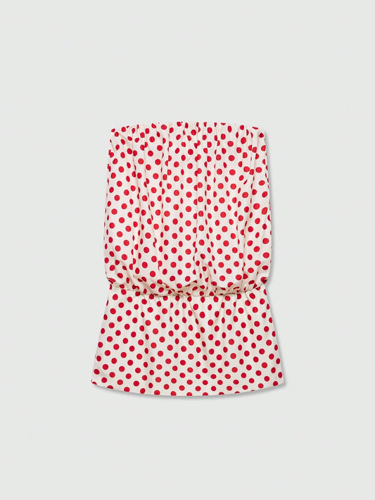 Women's Polka Dot Bandeau Mini Dress Elegant Summer Red