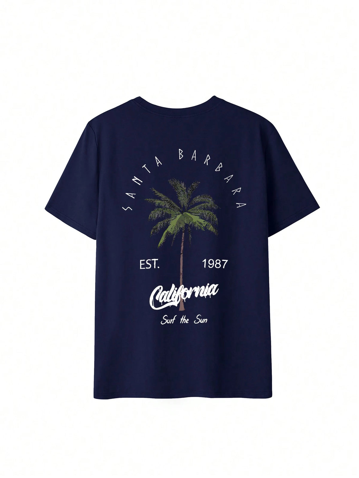 Women's Round Neck T-Shirt, Coconut Tree And Letter Print, White And Pink Available, Casual Vacation Style, Suitable For Summer Daily Wear
