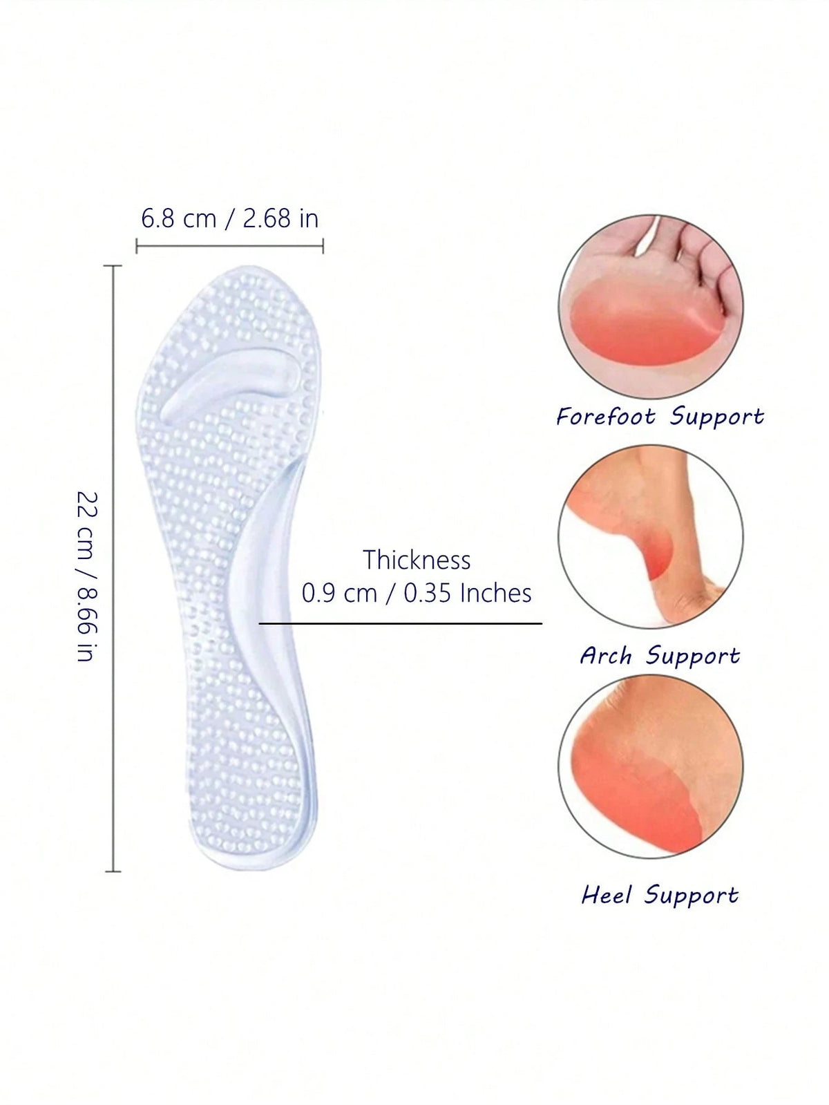 Women's Silicone High Heel Shoe Insoles, Non-Slip Self-Adhesive, Soft Granular Anti-Friction Forefoot Pads, Washable, Suitable For High Heels, Sandals, Shoes, Sneakers