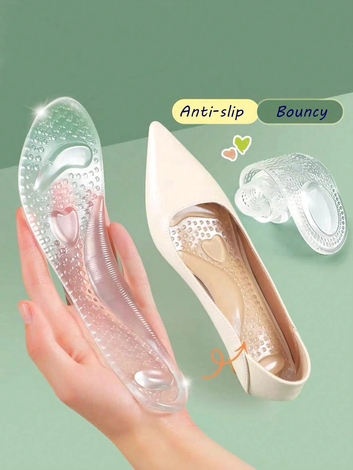 Women's Silicone High Heel Shoe Insoles, Non-Slip Self-Adhesive, Soft Granular Anti-Friction Forefoot Pads, Washable, Suitable For High Heels, Sandals, Shoes, Sneakers