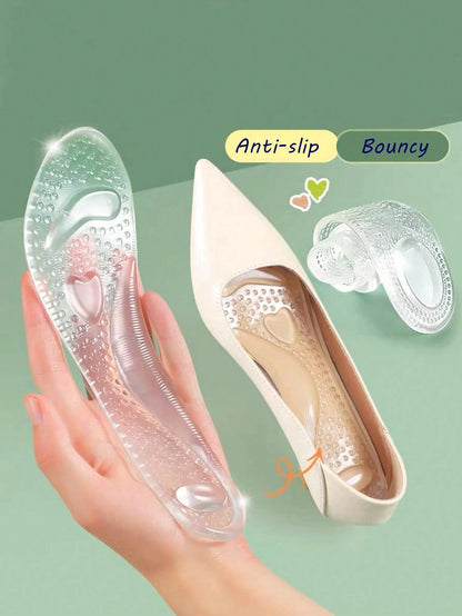 Women's Silicone High Heel Shoe Insoles, Non-Slip Self-Adhesive, Soft Granular Anti-Friction Forefoot Pads, Washable, Suitable For High Heels, Sandals, Shoes, Sneakers