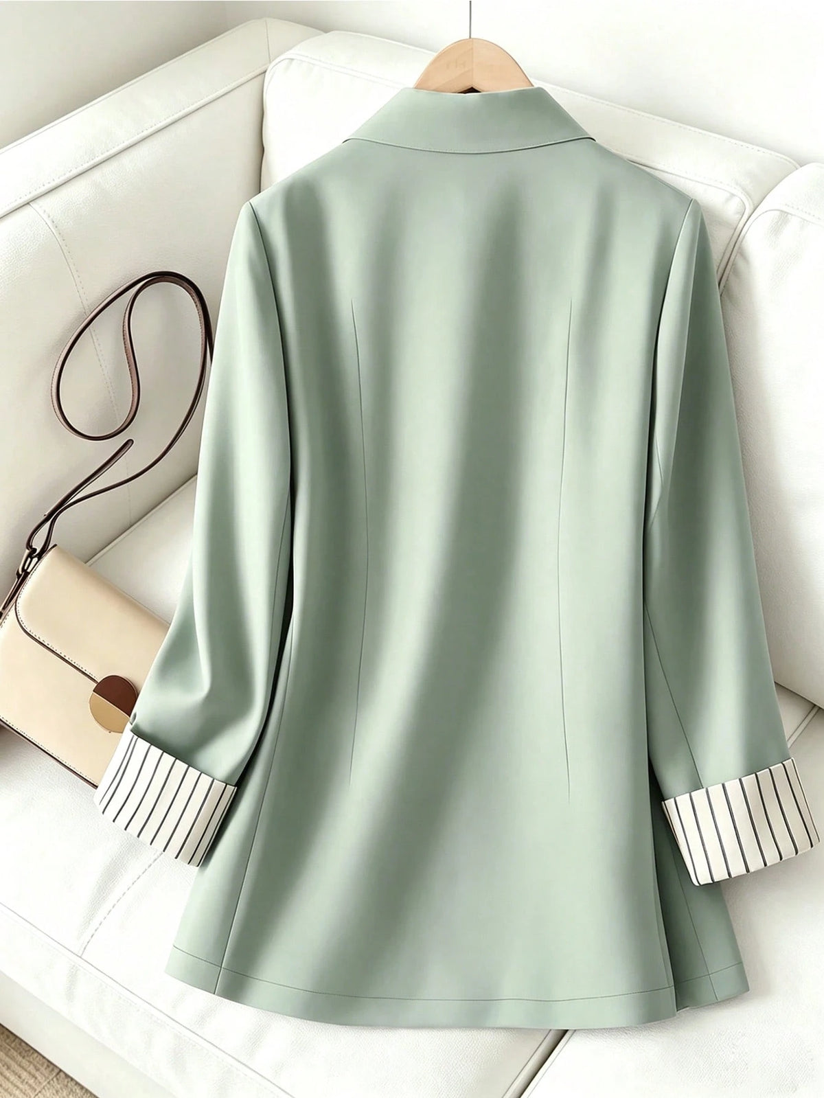 Women's Sleeve Stripe Patchwork Single-Button Regular Blazer Spring Fall