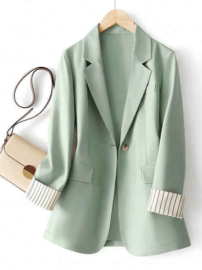 Women's Sleeve Stripe Patchwork Single-Button Regular Blazer Spring Fall